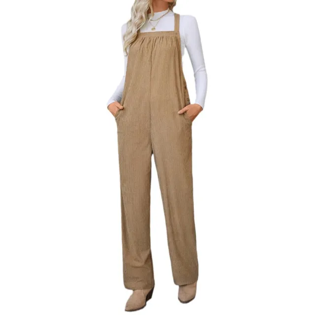 Shoulder Strap Adjustable Corduroy Overalls Special Jumpsuit Loose Bodysuit Khaki - Shop at LoveMi