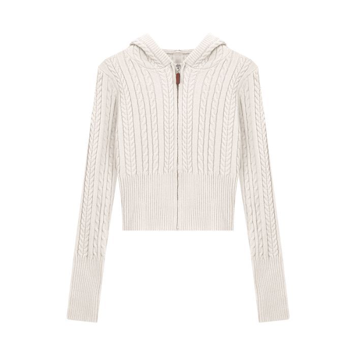 Soft Textured Knitted Hoodie With A Lazy Korean-style Zip-up Design - Image 3