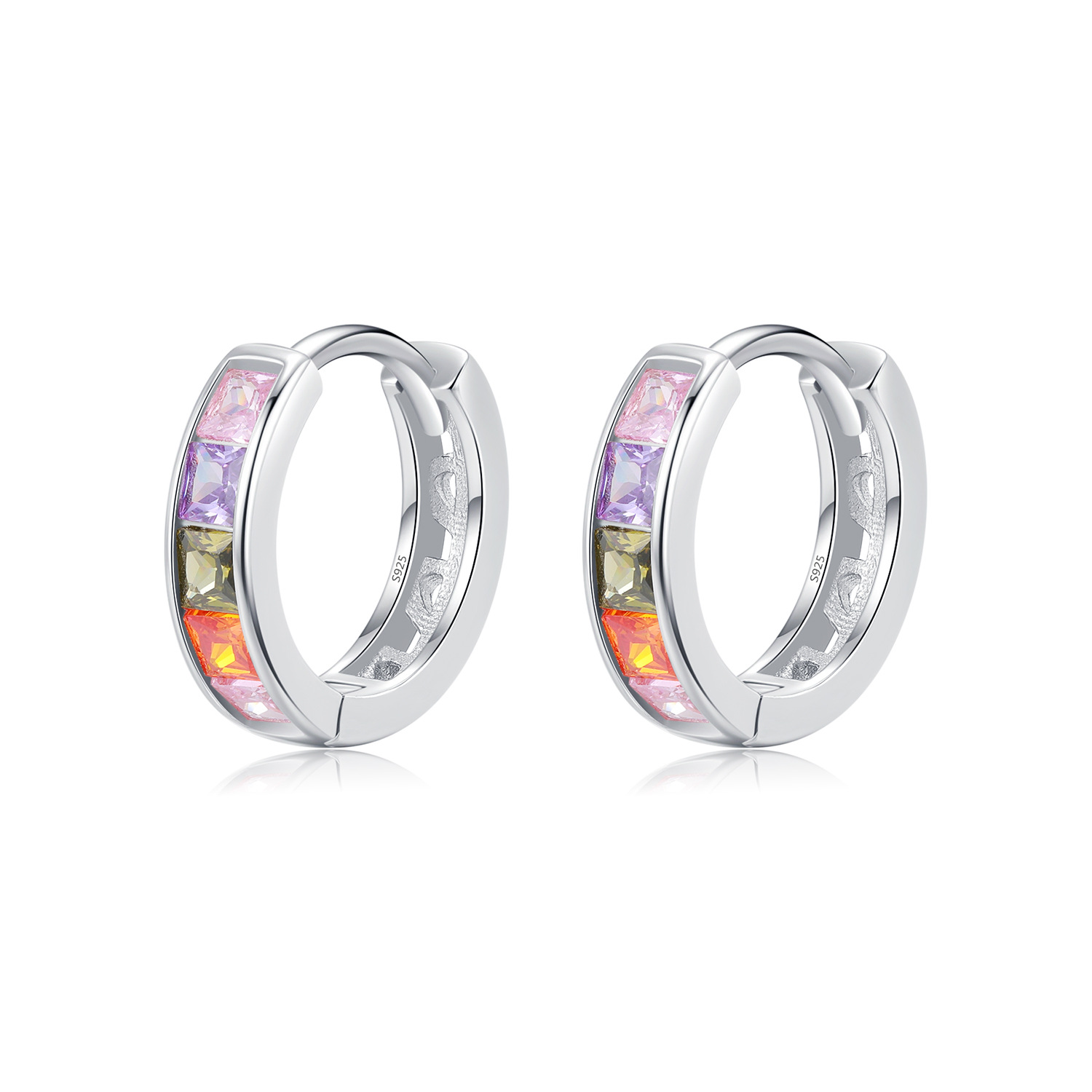 Sterling Silver Retro Affordable Luxury Rainbow Color Matching Earrings Female Temperament Elegant Ear Clip Earrings
