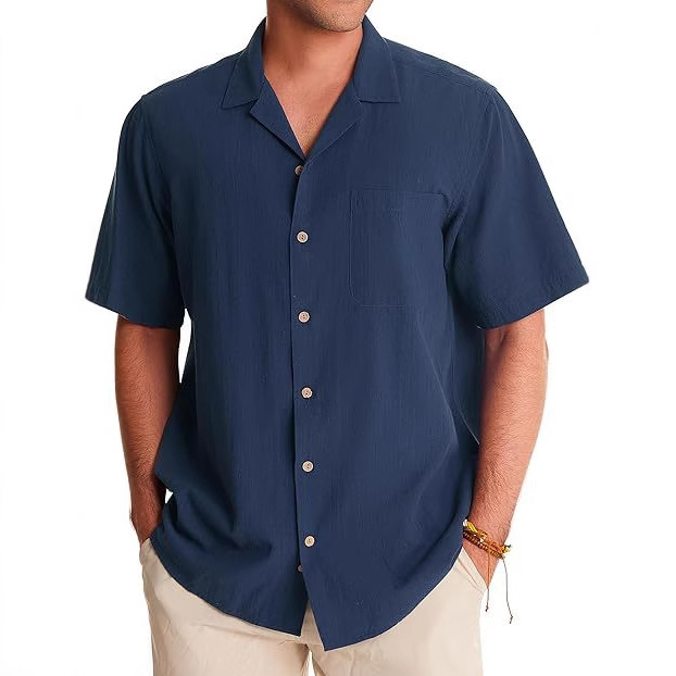 Men's Casual Cotton And Linen Short Sleeve Shirt