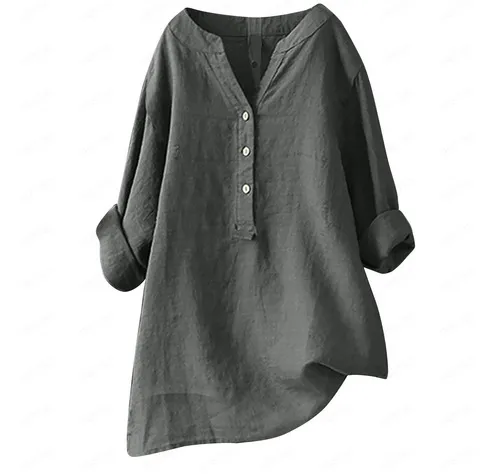 Loose Solid Color Cotton And Linen Top Shirt Slabstone Gray - Shop at LoveMi