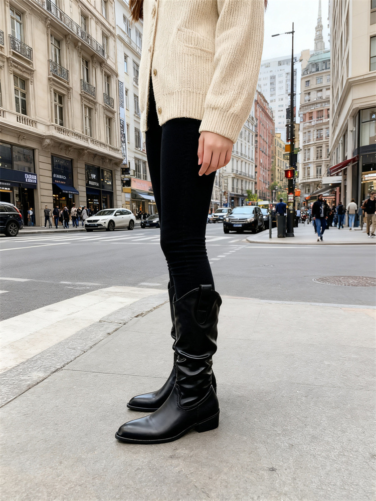 Chunky Heel Suede Riding Boots