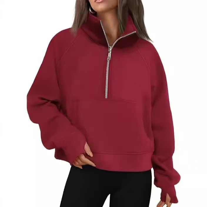 Fleece Loose Half Zipped Stand Collar Long Sleeve Sweater — product photo 13