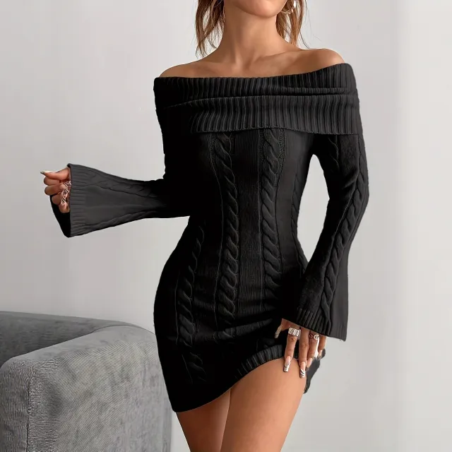 Polyester Women's Sweater Loose Casual Dress Black - Shop at LoveMi