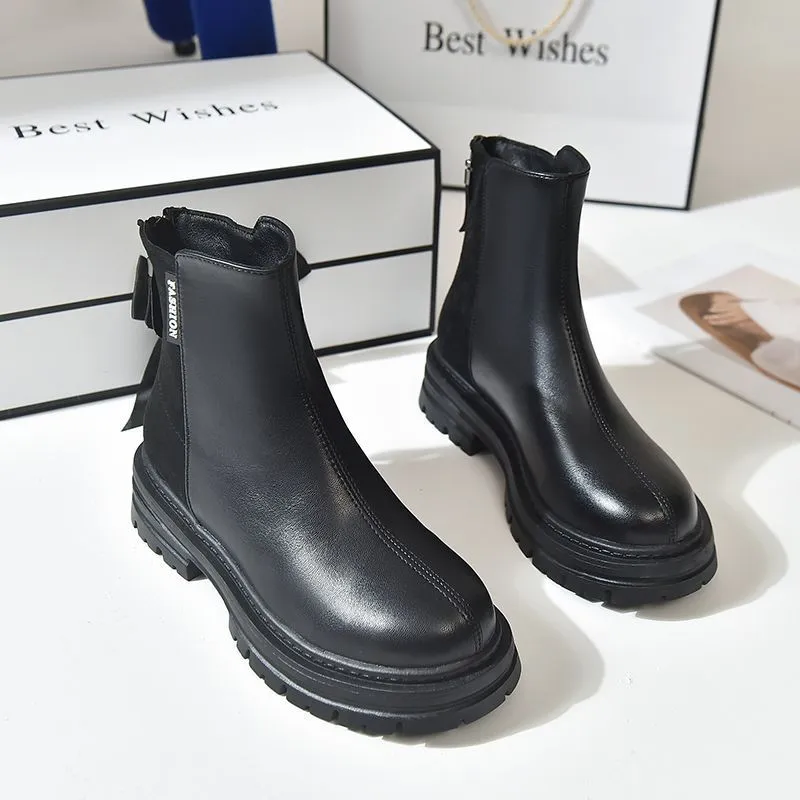 Large Size Women's Shoes British Style Platform Martin Boots - Black