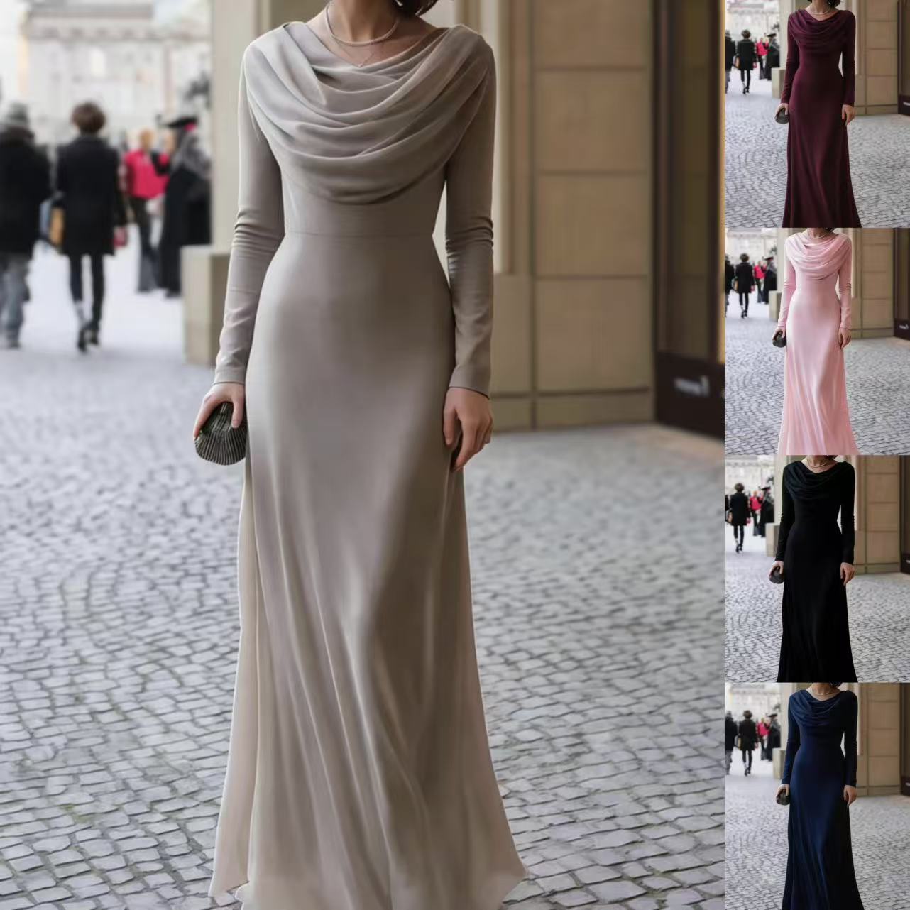Halter Neck Long Sleeve Maxi Dress