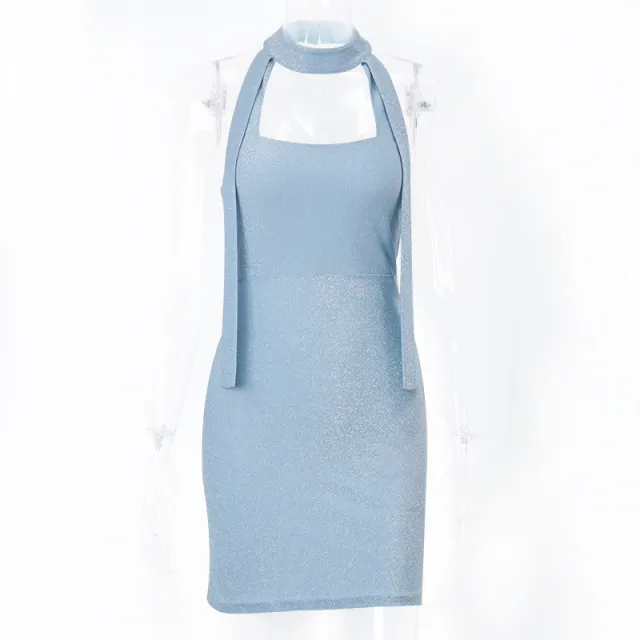 Sexy Backless Ribbon Backless Shiny Lady Dress Blue - Shop at LoveMi