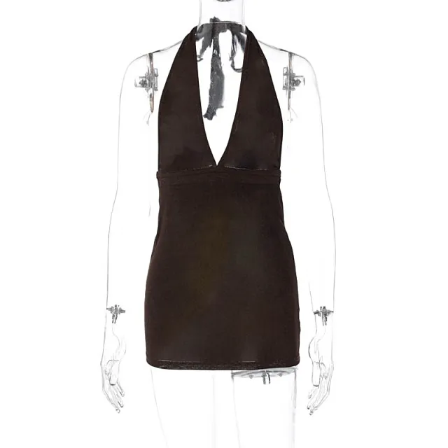 Women's V neck Backless Skinny Sheath Dress Brown - Shop at LoveMi