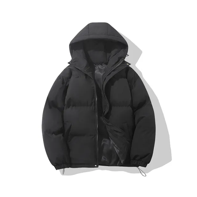 Zipper Solid Color Hooded Padded Jacket Black - Shop at LoveMi