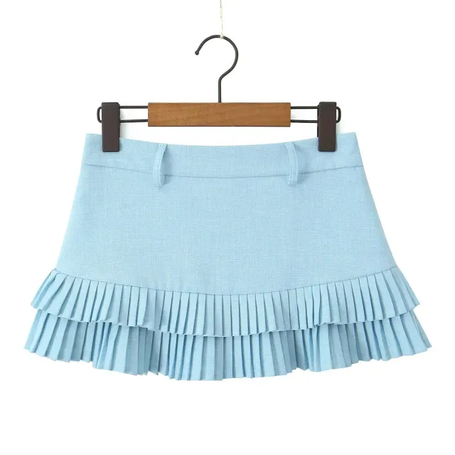 Women's Pleated Mini Skirt Stitching Blue - Shop at LoveMi
