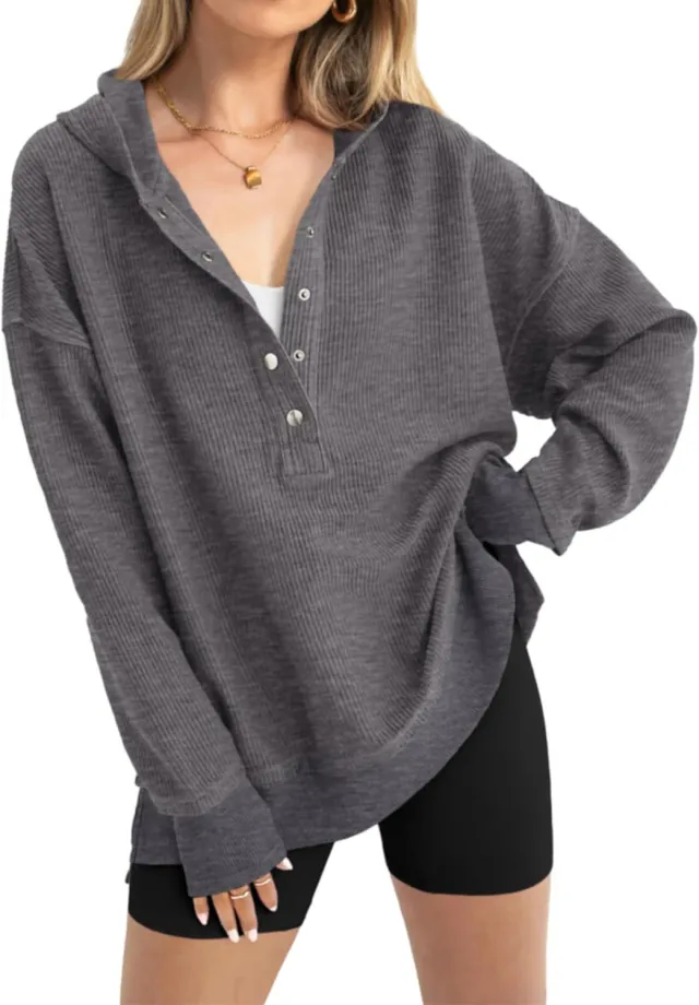 Pullover Leisure Hooded Corduroy Temperament Commute Sweater Dark Gray - Shop at LoveMi