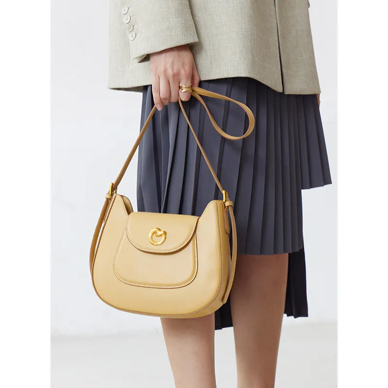 Saddle Bag Genuine Leather One-shoulder Crossbody - Yellow