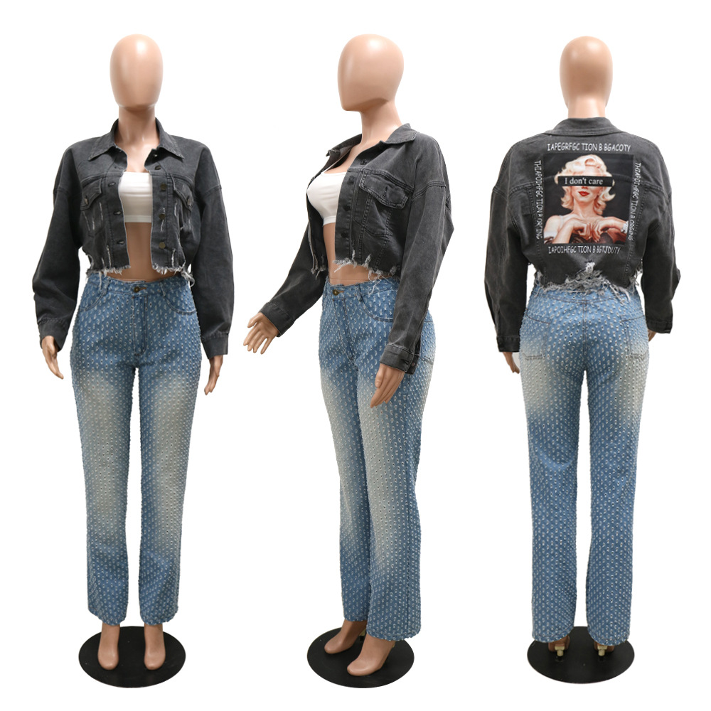 Retro Easy Matching Personality Frayed Top Heat Transfer Patch Coat