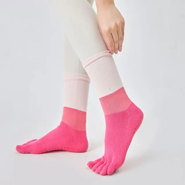 3 Colors Color Matching High Tube Rubber Band Professional Female Non slip Yoga Socks Pink - Shop at LoveMi