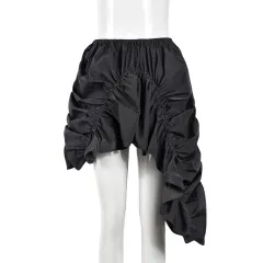 Street Cool Trendy Wrinkle Elastic Waist Irregular Loose Skirt - Black - View 1