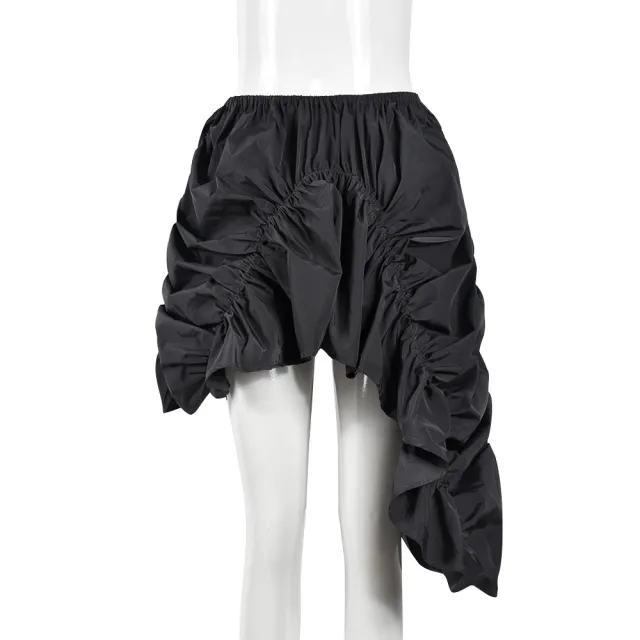 Street Cool Trendy Wrinkle Elastic Waist Irregular Loose Skirt Black - Shop at LoveMi