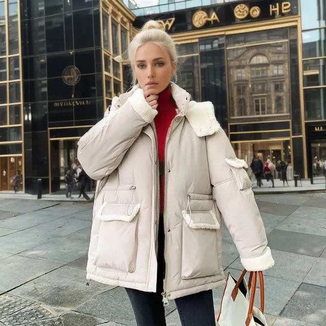 Lamb Wool Cotton padded Jacket Women's Korean Style Creamy White - Shop at LoveMi
