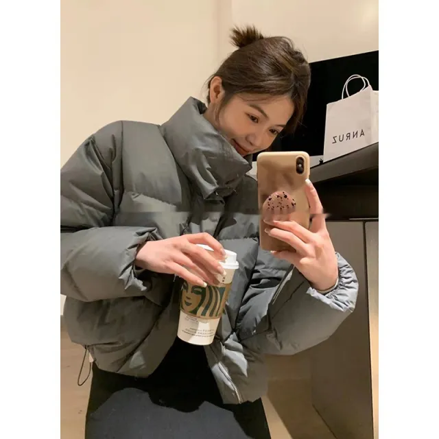 White Duck Down Short Down Jacket Female Lazy Winter Gray Puffer Jacket Coat Gray - Shop at LoveMi