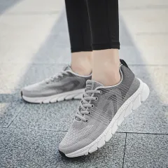 Plus Size Breathable Light Soft Bottom Female Mesh Casual Sneaker - Gray - View 1