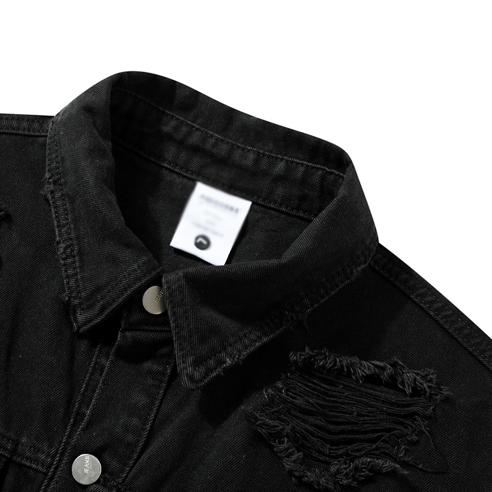 Ripped Frayed Cat Beard Short Vest Denim Men's Trendy Sleeveless Jacket