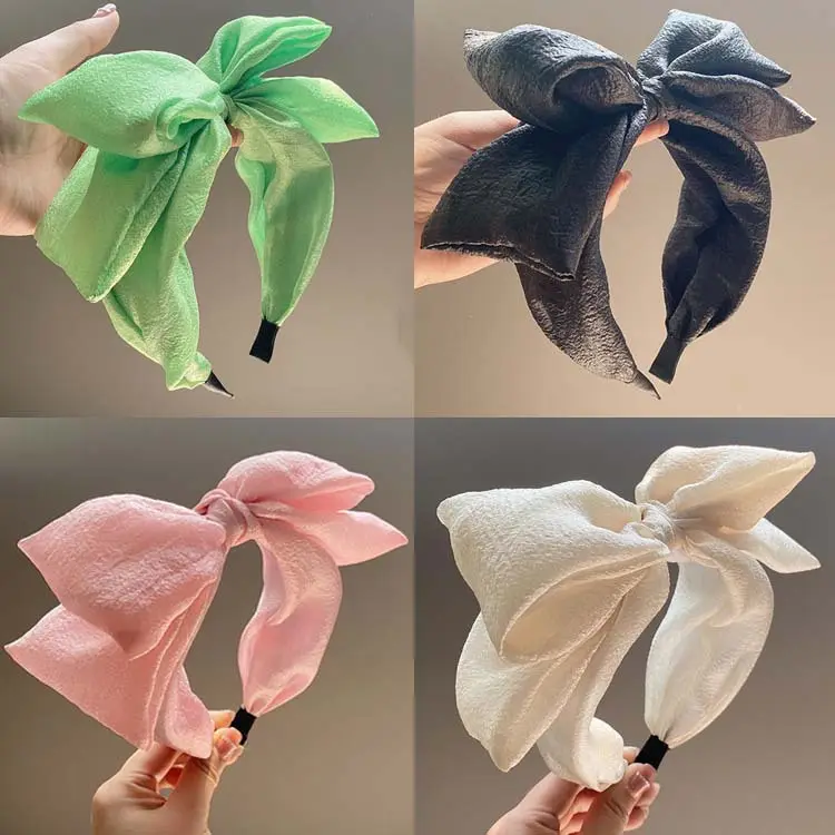 Seersucker Oversized Bow Headband High Sense Wide-brim
