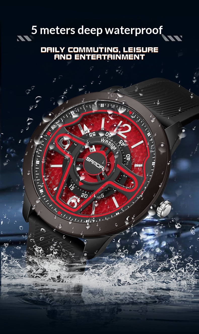 Sanda 9023 Creative Steering Wheel Quartz watch for Men