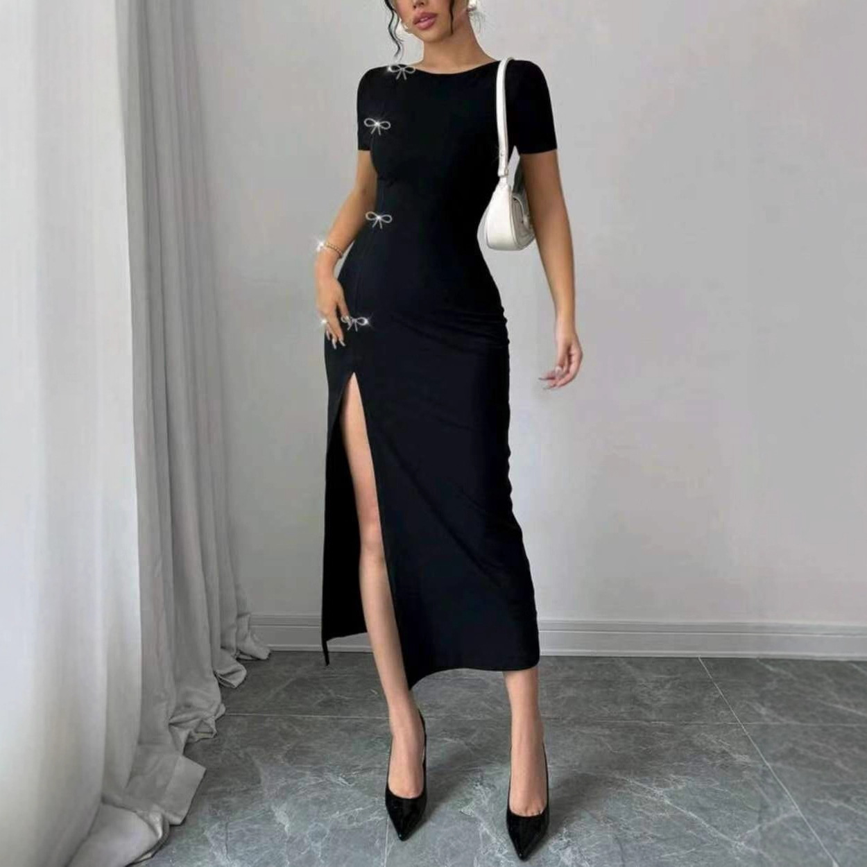 Women's Slim fit Short sleeve Dress Black - Shop at LoveMi