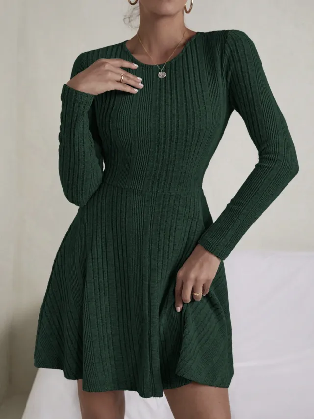 Women's Elegant Rib Knitted Skirt Solid Color Green - Shop at LoveMi