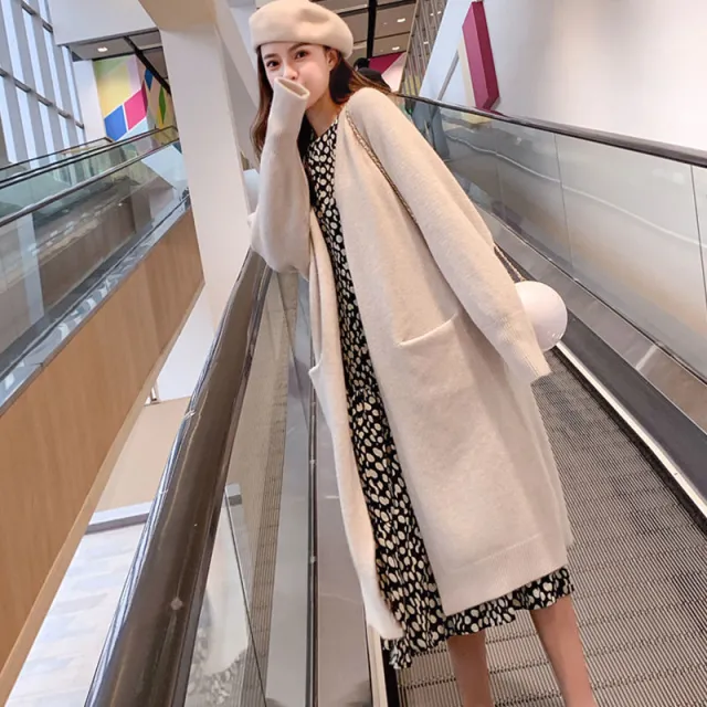 Mid length Over the knee Early Autumn And Winter Idle Style Outerwear Sweater Beige - Shop at LoveMi