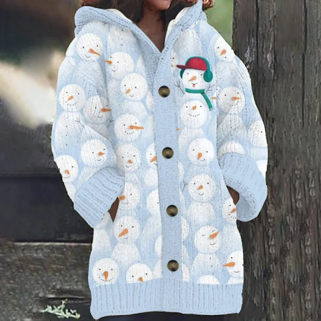 Women's Faux Wool Sweater Loosefit Jacquard Hooded Jacket Dmcmy24111811 Xl - Shop at LoveMi