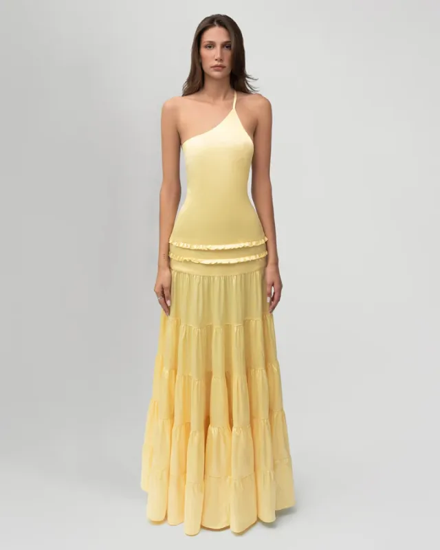 Elegant Dress Backless Sleeveless Fairy Dress Sling Slim Fit Long Dress Yellow - Shop at LoveMi