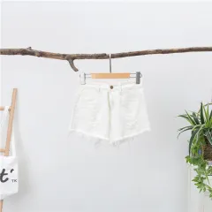 Women's Fashion Loose High Waist Wide-leg Denim Shorts - White - View 1