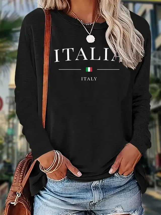 Printed Round Neck Long Sleeve Plus Size Casual Sweatshirt Txcx130337 - Shop at LoveMi