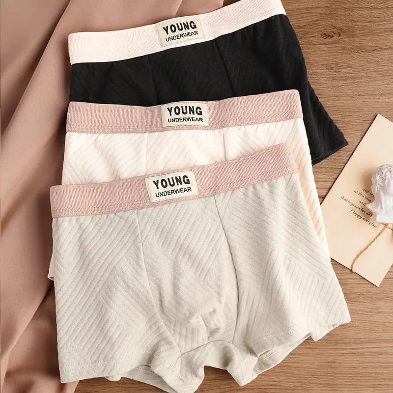Cotton Men's Mid Waist Texture Boxer Briefs