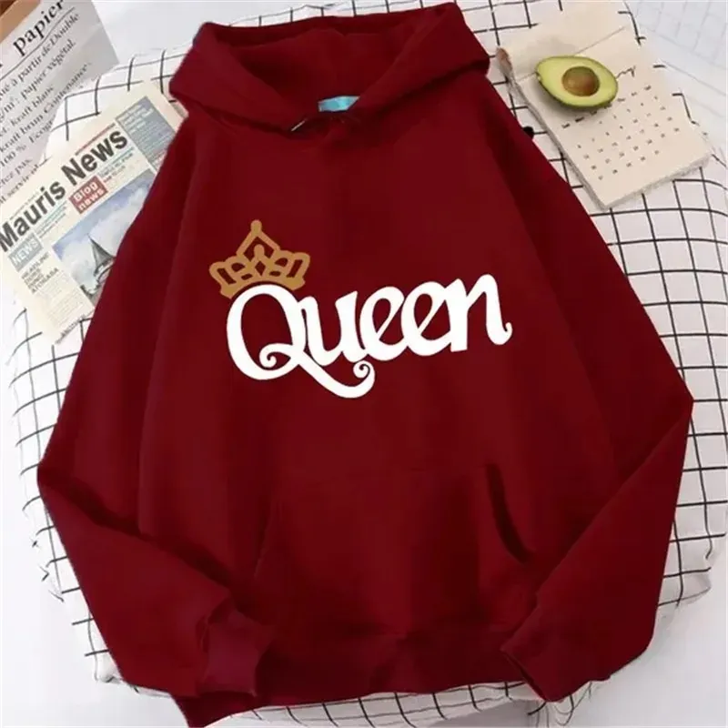 QUEEN Print Hoodies Fleece Hooded Sweatshir - Wineredbai