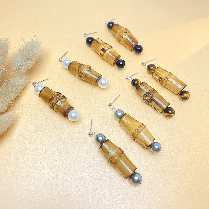 Silver Niche Design Earrings Ethnic Natural Bamboo Joint Female