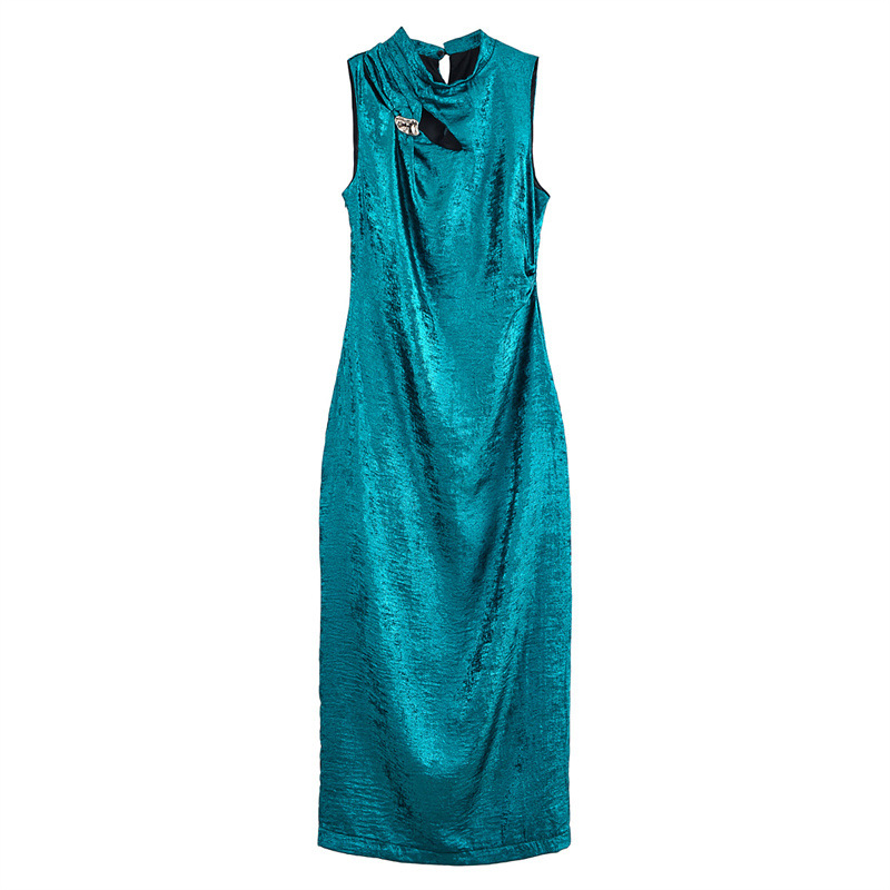 European And American Style Gold Inlaid Texture Midi Skirt Dress