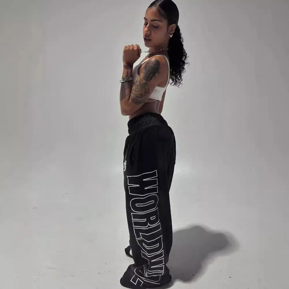 Womens All-Match Casual Loose Drawstring Pants With Letter Print