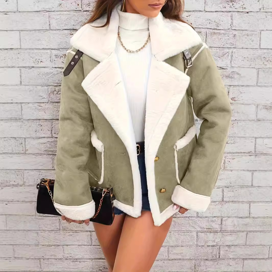Women's Jacket Fashion Polo Collar Plush Winter Warm Casual - Picture 7 of 8