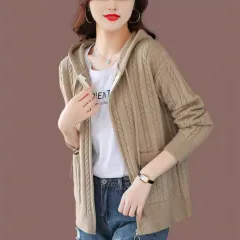 Fashionable All-matching Loose Knitted Cardigan Sweater - Camel - View 1