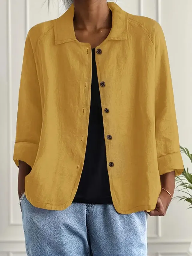 European And American Cotton And Linen Shirt Women's Casual Slimming Cardigan Coat Yellow - Shop at LoveMi