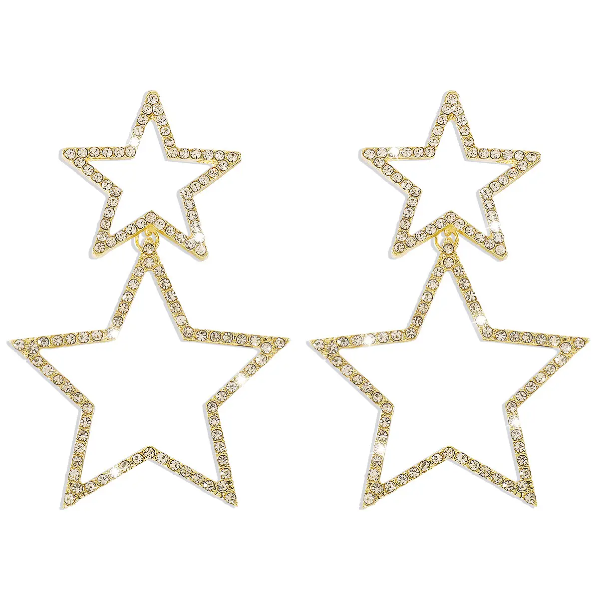 Rhinestone Earrings Five-pointed Star Double-layer Personality Fashion