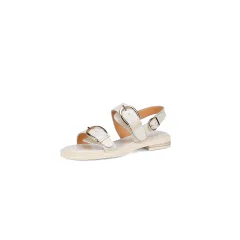 Belt Buckle Ankle-strap Sandals Back Strap Low Heel Chunky Heel Cowhide - Beige - View 1