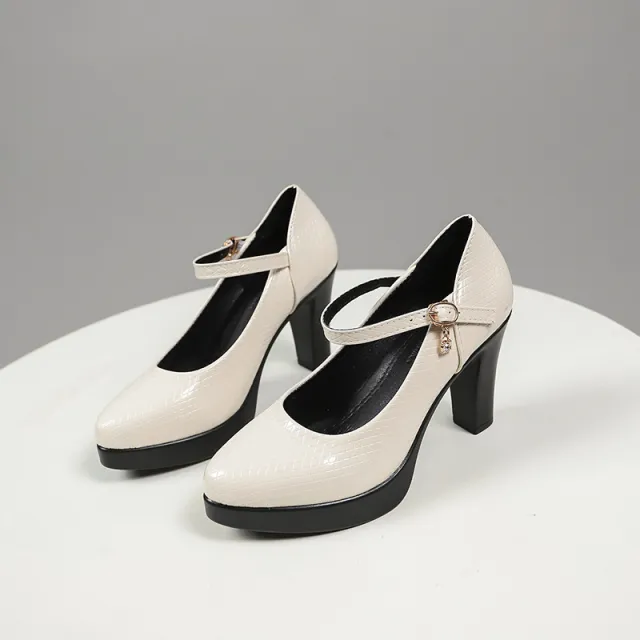 Low cut Chunky Heel Fashion Autumn Women's Shoes Beige - Shop at LoveMi