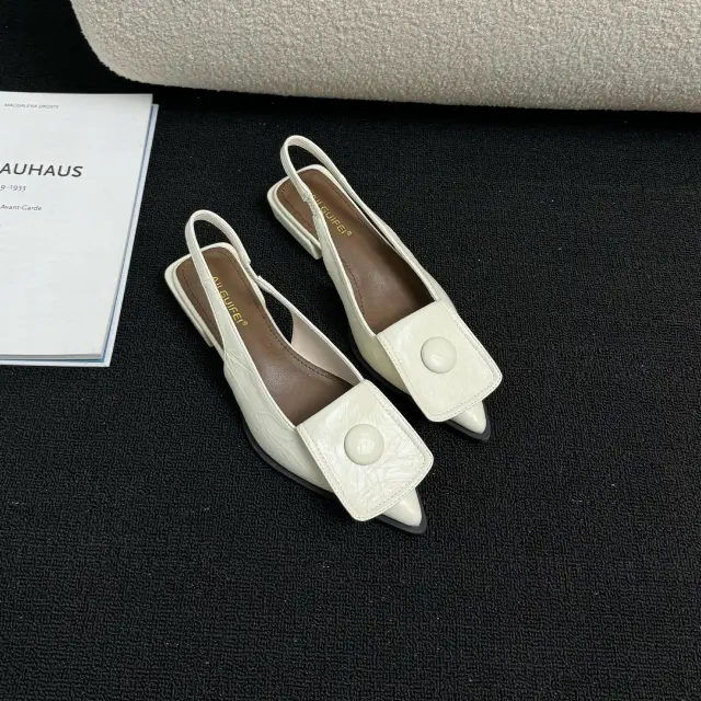 Low cut Low Heel Closed Toe Sandals Women's Pointed Toe Shoes Back Strap Apricot - Shop at LoveMi