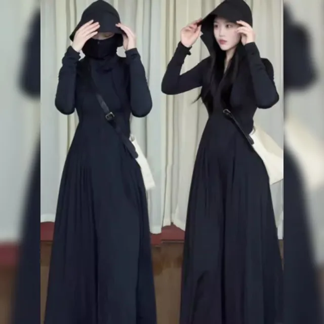 Outdoor Long UV Coat Hooded Dress Black Dress - Shop at LoveMi