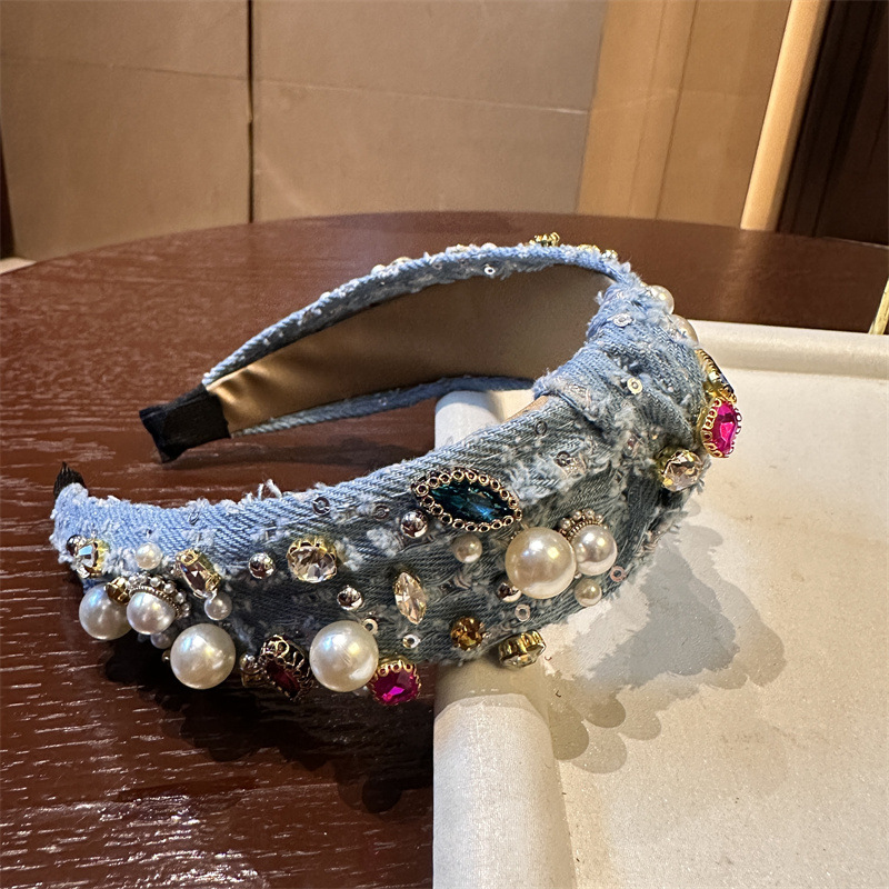 Denim Beaded Rhinestone Baroque Robbery Special-interest Design Hairpin