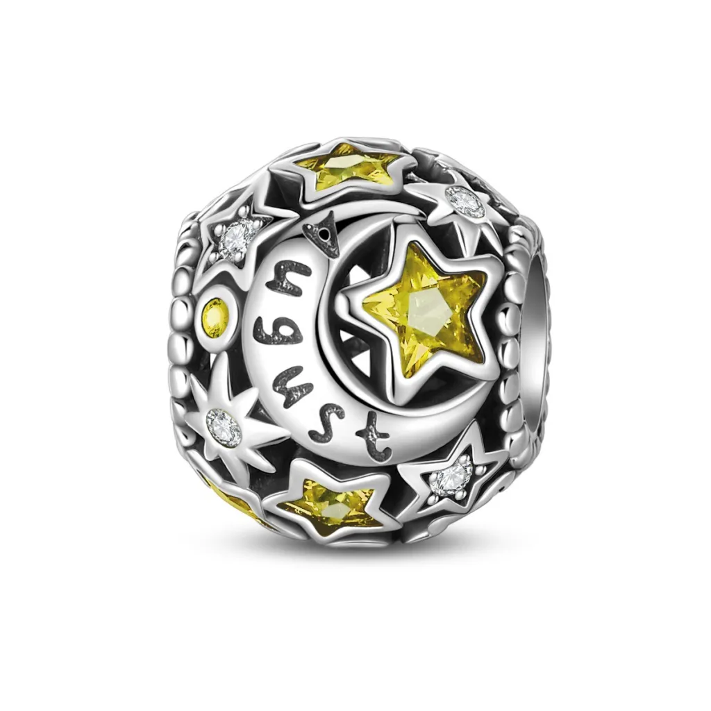 White Copper Silver Plated Birthstone Charm Beads - August Shengchen Stone
