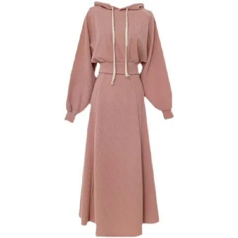 Womens Fashionable Casual Sweatshirt And Skirt Set Pink - Shop at LoveMi