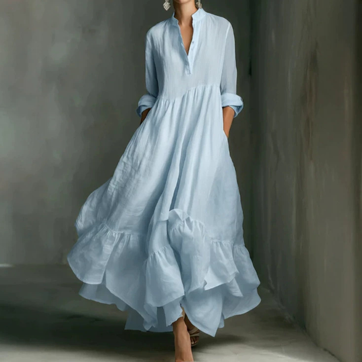 Womens Solid-Color Loose-Fit Blouse-Style Swing Dress — foto 2